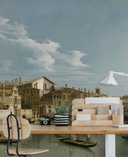 Kunsttapete mit dem Titel Der Canal Grande in Venedig vom Palazzo Flangini bis zum Campo San Marcuola. von Canaletto Kunsttapete mit dem Titel Der Canal Grande in Venedig vom Palazzo Flangini bis zum Campo San Marcuola. von Canaletto