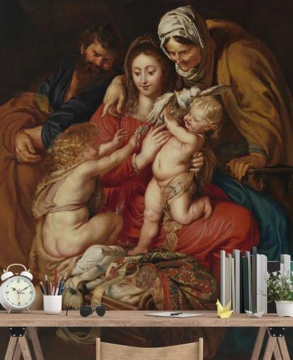 mural de papel pintado de bellas artes llamado La Sagrada Familia con Santa Isabel, San Juan y una paloma de Peter Paul Rubens mural de papel pintado de bellas artes llamado La Sagrada Familia con Santa Isabel, San Juan y una paloma de Peter Paul Rubens