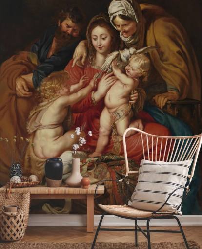 fine art wallpaper mural called The Holy Family with St. Elizabeth, St. John, and a Dove by Peter Paul Rubens