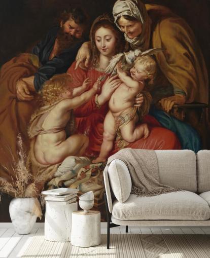 Kunsttapete mit dem Titel Die Heilige Familie mit der Heiligen Elisabeth, dem Heiligen Johannes und einer Taube von Peter Paul Rubens Kunsttapete mit dem Titel Die Heilige Familie mit der Heiligen Elisabeth, dem Heiligen Johannes und einer Taube von Peter Paul Rubens