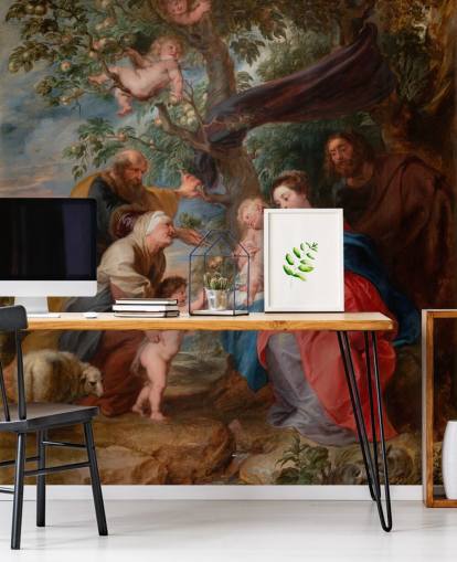 mural de papel de parede de belas artes chamado A Sagrada Família sob uma macieira, de Peter Paul Rubens mural de papel de parede de belas artes chamado A Sagrada Família sob uma macieira, de Peter Paul Rubens