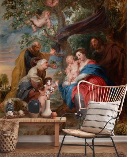 konsttapet väggmålning som heter Den heliga familjen under ett äppelträd av Peter Paul Rubens konsttapet väggmålning som heter Den heliga familjen under ett äppelträd av Peter Paul Rubens