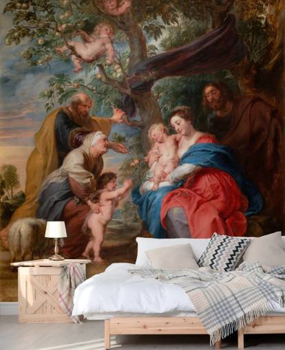mural de papel de parede de belas artes chamado A Sagrada Família sob uma macieira, de Peter Paul Rubens