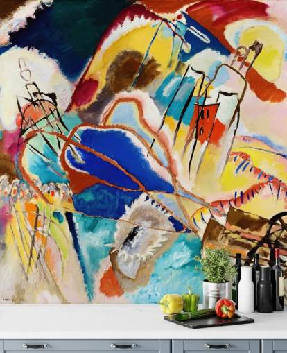 Kunsttapete mit dem Titel Improvisation Nr. 30 (Kanonen) von Wassily Kandinsky für Wohn-, Schlaf- und Büroräume Kunsttapete mit dem Titel Improvisation Nr. 30 (Kanonen) von Wassily Kandinsky für Wohn-, Schlaf- und Büroräume