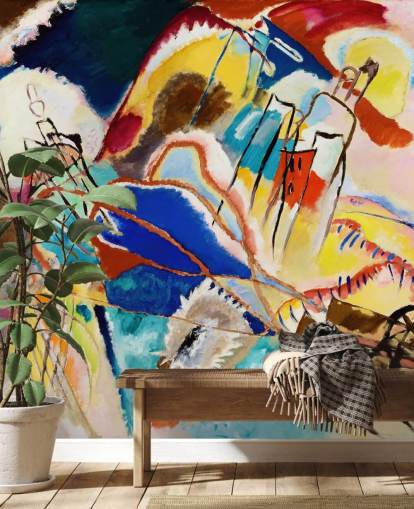 kunstmuurschildering genaamd Improvisation No. 30 (Cannons) van Wassily Kandinsky voor woonkamers, slaapkamers en kantoren kunstmuurschildering genaamd Improvisation No. 30 (Cannons) van Wassily Kandinsky voor woonkamers, slaapkamers en kantoren