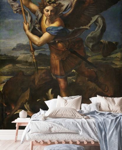 papier peint mural d'art intitulé Saint Michael Vanquishing Satan par Rafael pour les maisons et les entreprises