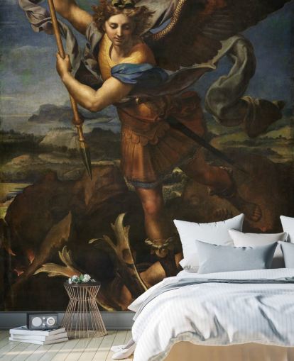 papier peint mural d'art intitulé Saint Michael Vanquishing Satan par Rafael pour les maisons et les entreprises