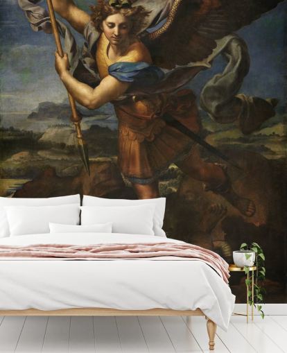 Rafaelin taide-taustakuvamaalaus nimeltä Saint Michael Vanquishing Satan koteihin ja yrityksiin