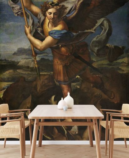 Kunsttapete mit dem Titel Saint Michael Vanquishing Satan von Rafael für Privathaushalte und Unternehmen Kunsttapete mit dem Titel Saint Michael Vanquishing Satan von Rafael für Privathaushalte und Unternehmen