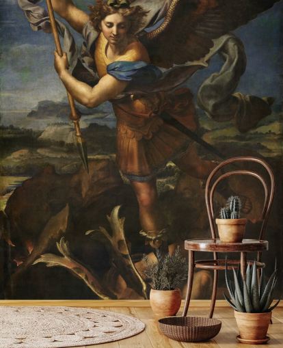 fine art wallpaper mural called Saint Michael Vanquishing Satan by Rafael for homes and businesses