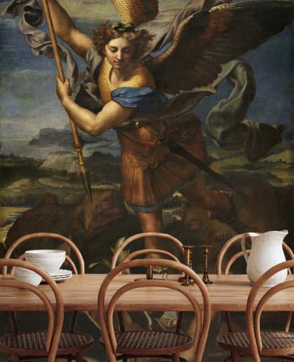 Rafaelin taide-taustakuvamaalaus nimeltä Saint Michael Vanquishing Satan koteihin ja yrityksiin