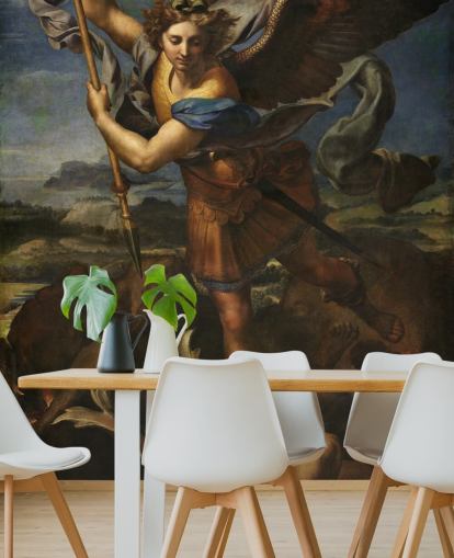 mural de papel de parede de belas artes chamado Saint Michael Vanquishing Satan de Rafael para residências e empresas mural de papel de parede de belas artes chamado Saint Michael Vanquishing Satan de Rafael para residências e empresas