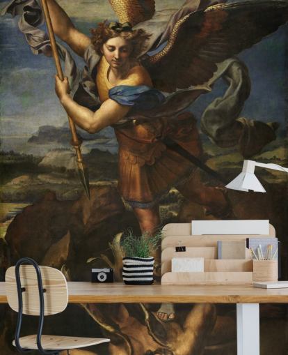 fine art wallpaper mural called Saint Michael Vanquishing Satan by Rafael for homes and businesses