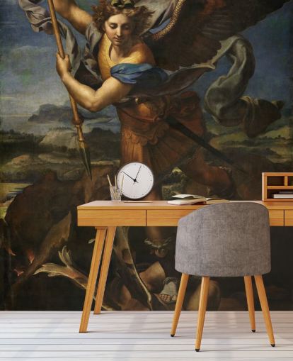 Rafaelin taide-taustakuvamaalaus nimeltä Saint Michael Vanquishing Satan koteihin ja yrityksiin Rafaelin taide-taustakuvamaalaus nimeltä Saint Michael Vanquishing Satan koteihin ja yrityksiin