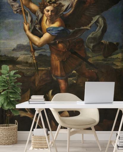 fine art wallpaper mural called Saint Michael Vanquishing Satan by Rafael for homes and businesses