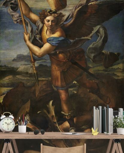 Kunsttapete mit dem Titel Saint Michael Vanquishing Satan von Rafael für Privathaushalte und Unternehmen