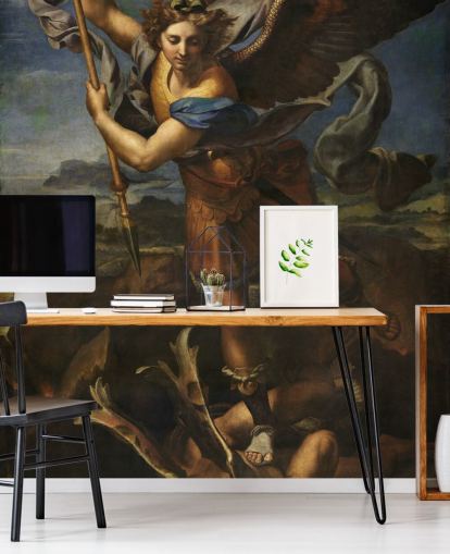 mural de papel de parede de belas artes chamado Saint Michael Vanquishing Satan de Rafael para residências e empresas