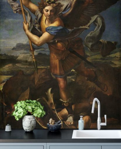 fine art wallpaper mural called Saint Michael Vanquishing Satan by Rafael for homes and businesses