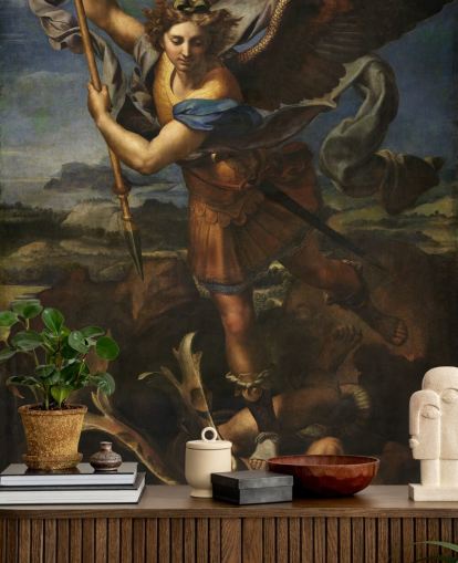 fine art wallpaper mural called Saint Michael Vanquishing Satan by Rafael for homes and businesses