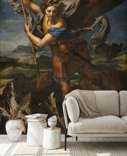 fine art behangmuurschildering genaamd Saint Michael Vanquishing Satan van Rafael voor woningen en bedrijven fine art behangmuurschildering genaamd Saint Michael Vanquishing Satan van Rafael voor woningen en bedrijven