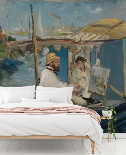 fine art wall mural called Claude Monet Painting in his Studio by Edouard Manet for bedrooms and lounges fine art wall mural called Claude Monet Painting in his Studio by Edouard Manet for bedrooms and lounges