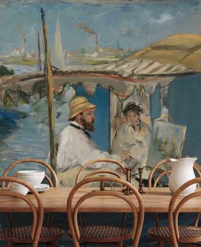 fine art wall mural called Claude Monet Painting in his Studio by Edouard Manet for bedrooms and lounges