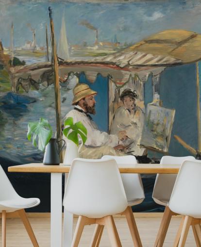 kunstveggmaleri kalt Claude Monet Painting in his Studio av Edouard Manet for soverom og salonger kunstveggmaleri kalt Claude Monet Painting in his Studio av Edouard Manet for soverom og salonger