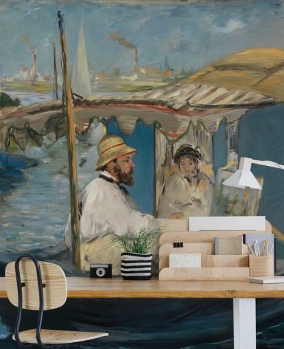 kunstmuurschildering genaamd Claude Monet Painting in his Studio van Edouard Manet voor slaapkamers en lounges
