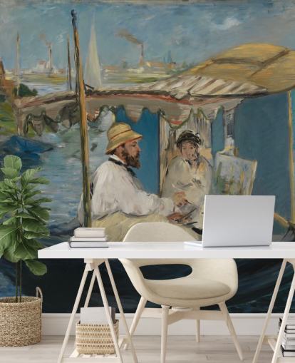fine art wall mural called Claude Monet Painting in his Studio by Edouard Manet for bedrooms and lounges fine art wall mural called Claude Monet Painting in his Studio by Edouard Manet for bedrooms and lounges