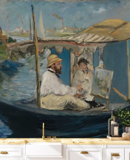 fine art wall mural called Claude Monet Painting in his Studio by Edouard Manet for bedrooms and lounges fine art wall mural called Claude Monet Painting in his Studio by Edouard Manet for bedrooms and lounges