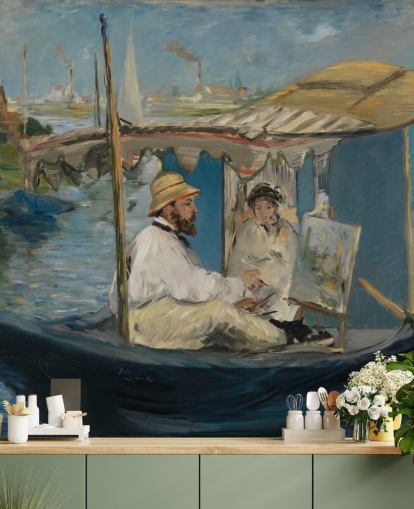 fine art wall mural called Claude Monet Painting in his Studio by Edouard Manet for bedrooms and lounges