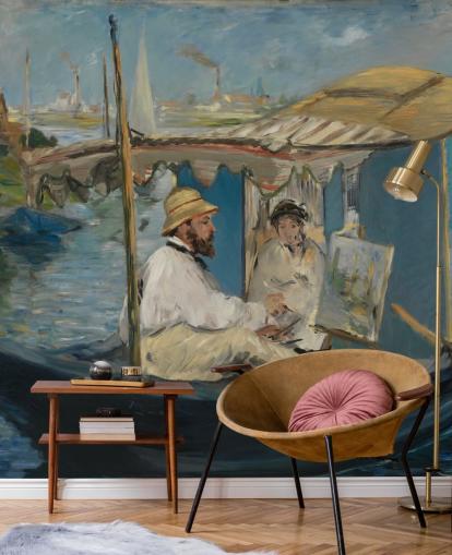 kunstmuurschildering genaamd Claude Monet Painting in his Studio van Edouard Manet voor slaapkamers en lounges