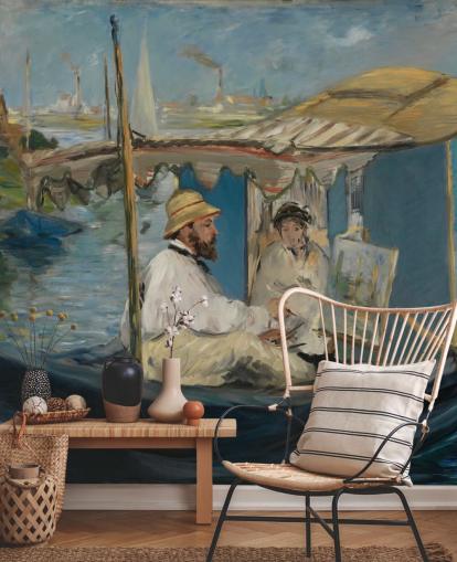 kunstmuurschildering genaamd Claude Monet Painting in his Studio van Edouard Manet voor slaapkamers en lounges