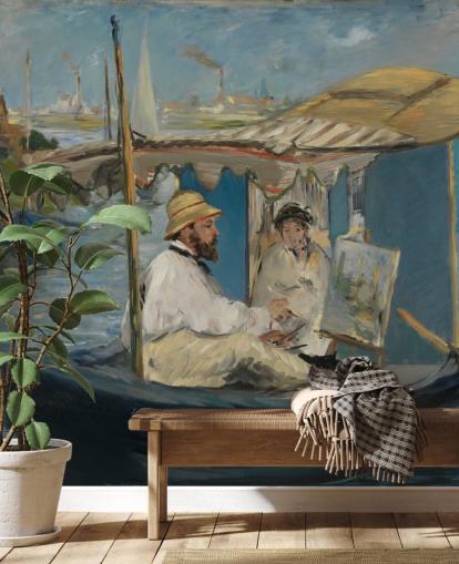 fine art wall mural called Claude Monet Painting in his Studio by Edouard Manet for bedrooms and lounges fine art wall mural called Claude Monet Painting in his Studio by Edouard Manet for bedrooms and lounges