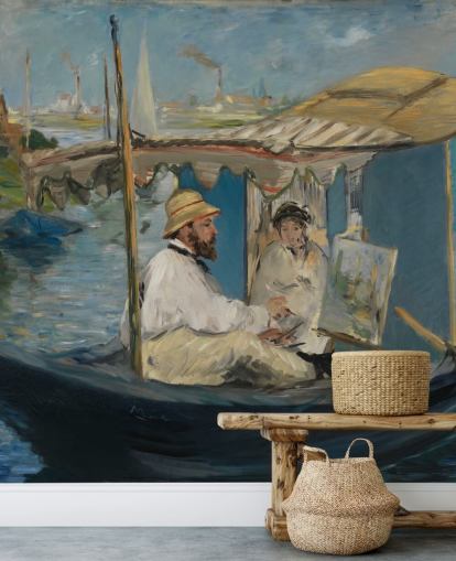 mural de pared de bellas artes llamado Claude Monet Painting in his Studio de Edouard Manet para dormitorios y salones