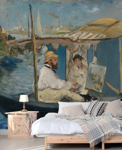 kunstvægmaleri kaldet Claude Monet Painting in his Studio af Edouard Manet til soveværelser og lounger