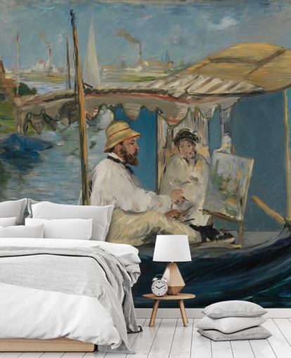 fine art wall mural called Claude Monet Painting in his Studio by Edouard Manet for bedrooms and lounges