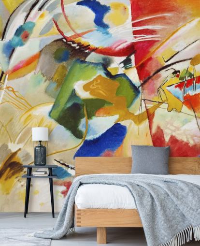 fine art wallpaper mural called Painting with Green Center by Wassily Kandinsky for bedrooms and businesses