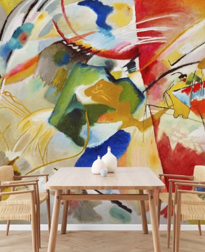 fine art wallpaper mural called Painting with Green Centre by Wassily Kandinsky for bedrooms and businesses