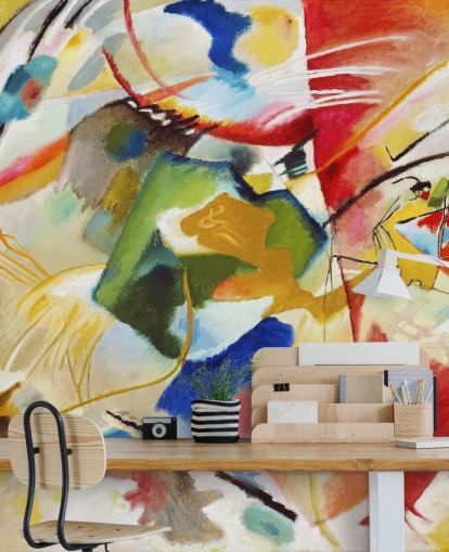 mural de papel pintado de bellas artes llamado Painting with Green Centre de Wassily Kandinsky para dormitorios y negocios