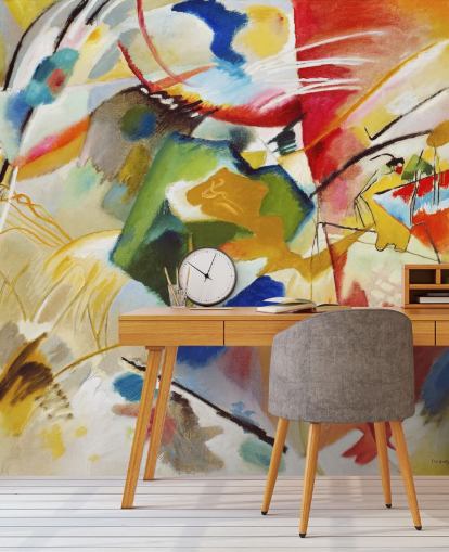 fine art wallpaper mural called Painting with Green Centre by Wassily Kandinsky for bedrooms and businesses fine art wallpaper mural called Painting with Green Centre by Wassily Kandinsky for bedrooms and businesses