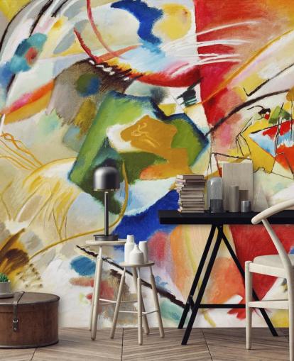 kunsttapet vægmaleri kaldet Painting with Green Center af Wassily Kandinsky til soveværelser og virksomheder