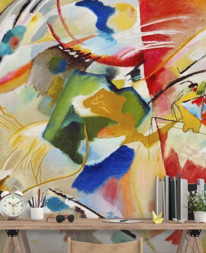 mural de papel pintado de bellas artes llamado Painting with Green Centre de Wassily Kandinsky para dormitorios y negocios