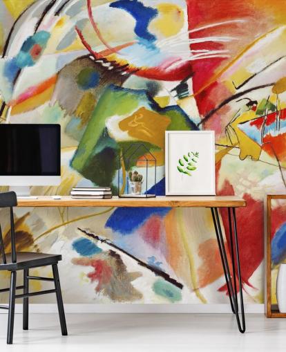 fine art wallpaper mural called Painting with Green Center by Wassily Kandinsky for bedrooms and businesses