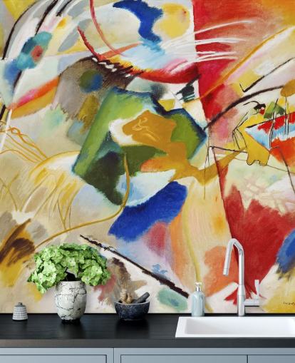 kunsttapet veggmaleri kalt Painting with Green Center av Wassily Kandinsky for soverom og bedrifter kunsttapet veggmaleri kalt Painting with Green Center av Wassily Kandinsky for soverom og bedrifter