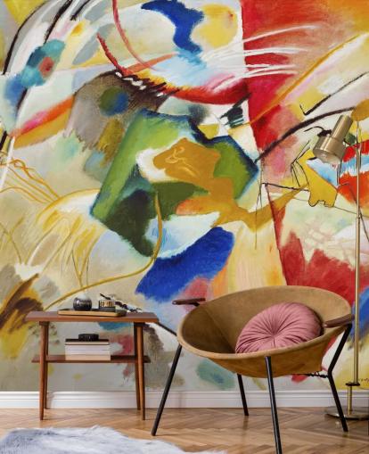mural de papel de parede de belas artes chamado Painting with Green Centre de Wassily Kandinsky para quartos e empresas