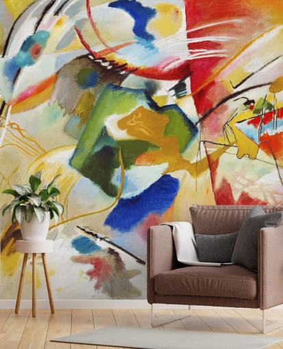 mural de papel pintado de bellas artes llamado Painting with Green Centre de Wassily Kandinsky para dormitorios y negocios