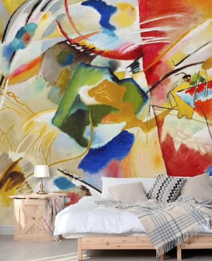 fine art wallpaper mural called Painting with Green Center by Wassily Kandinsky for bedrooms and businesses