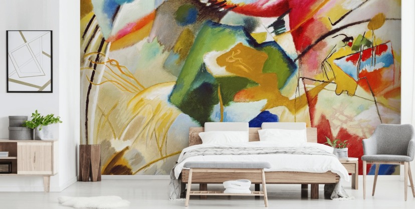 fine art behangmuurschildering genaamd Painting with Green Centre van Wassily Kandinsky voor slaapkamers en bedrijven