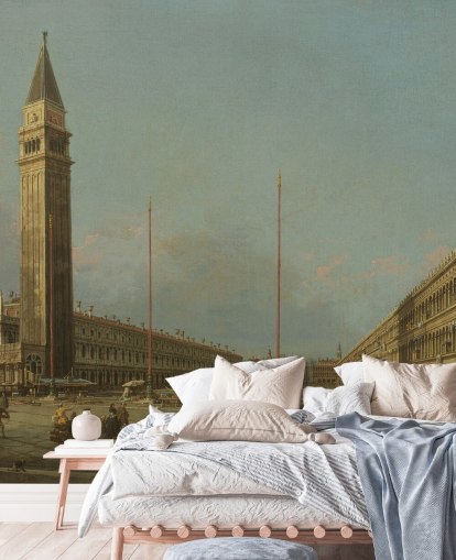 mural de papel pintado de bellas artes llamado Piazza San Marco mirando al sur y al oeste de Canaletto 
